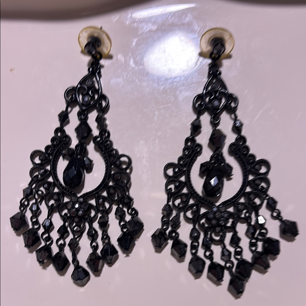 Black Chandelier Beaded Earrings… 
2 1/2 Inches..